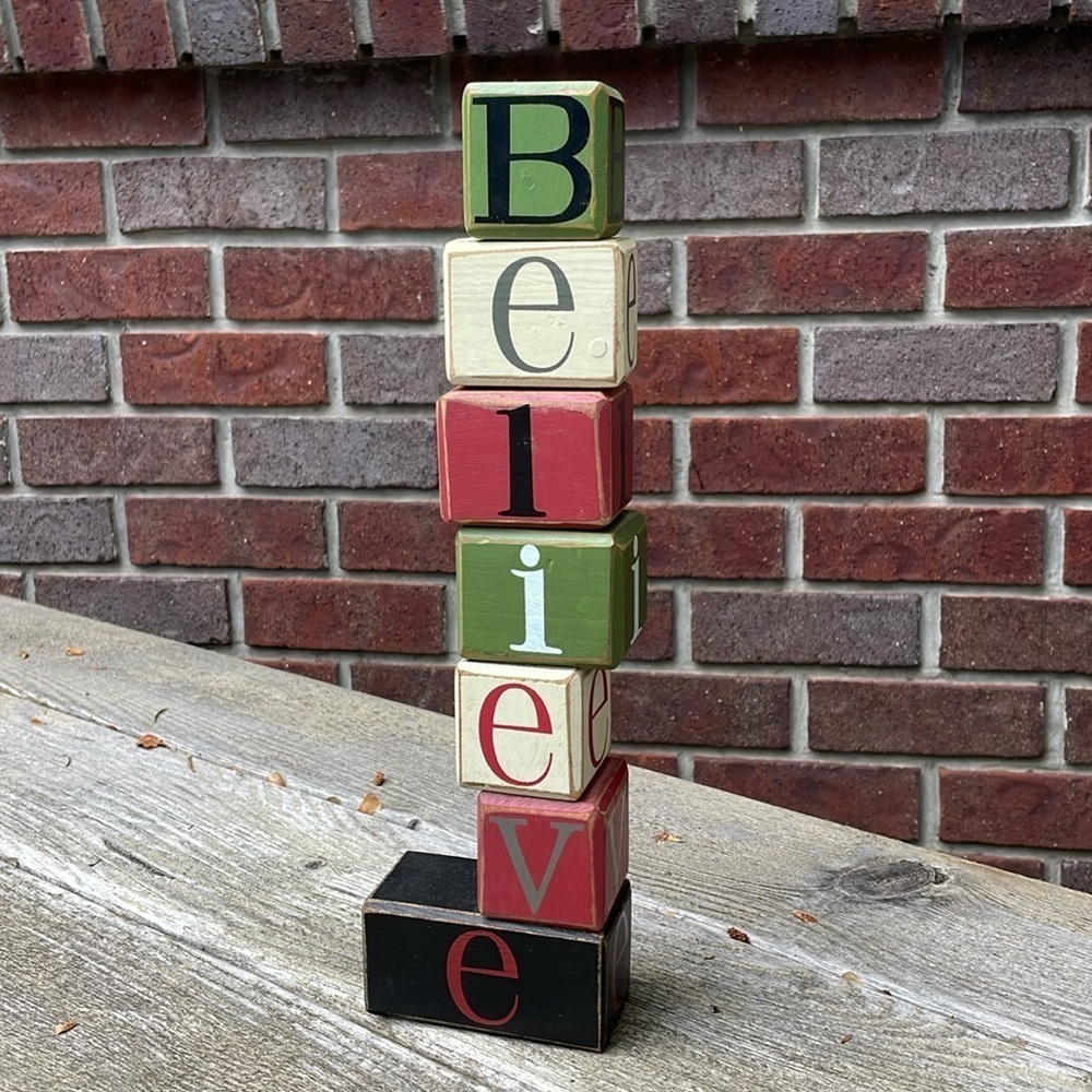 UNBRANDED | ‘Believe’ | Christmas | Holiday | Wooden | Blocks | Home Decor
